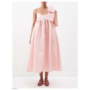 Kika Vargas Lily bow-shoulder taffeta midi dress size L NWT